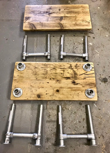 Rustic industrial sink vanity unit, from reclaimed scaffold boards, with steel scaffold frame