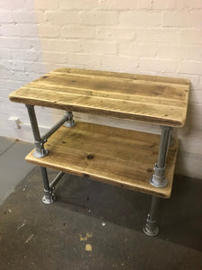 Rustic industrial sink vanity unit, from reclaimed scaffold boards, with steel scaffold frame