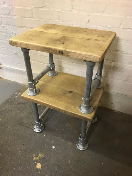 Rustic industrial sink vanity unit, from reclaimed scaffold boards, with steel scaffold frame