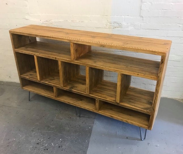 XL Rustic industrial vinyl record and media storage unit on hairpin legs