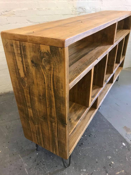 XL Rustic industrial vinyl record and media storage unit on hairpin legs