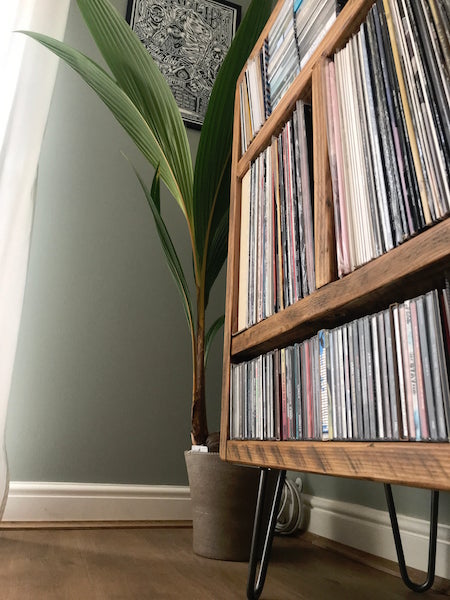 XL Rustic industrial vinyl record and media storage unit on hairpin legs